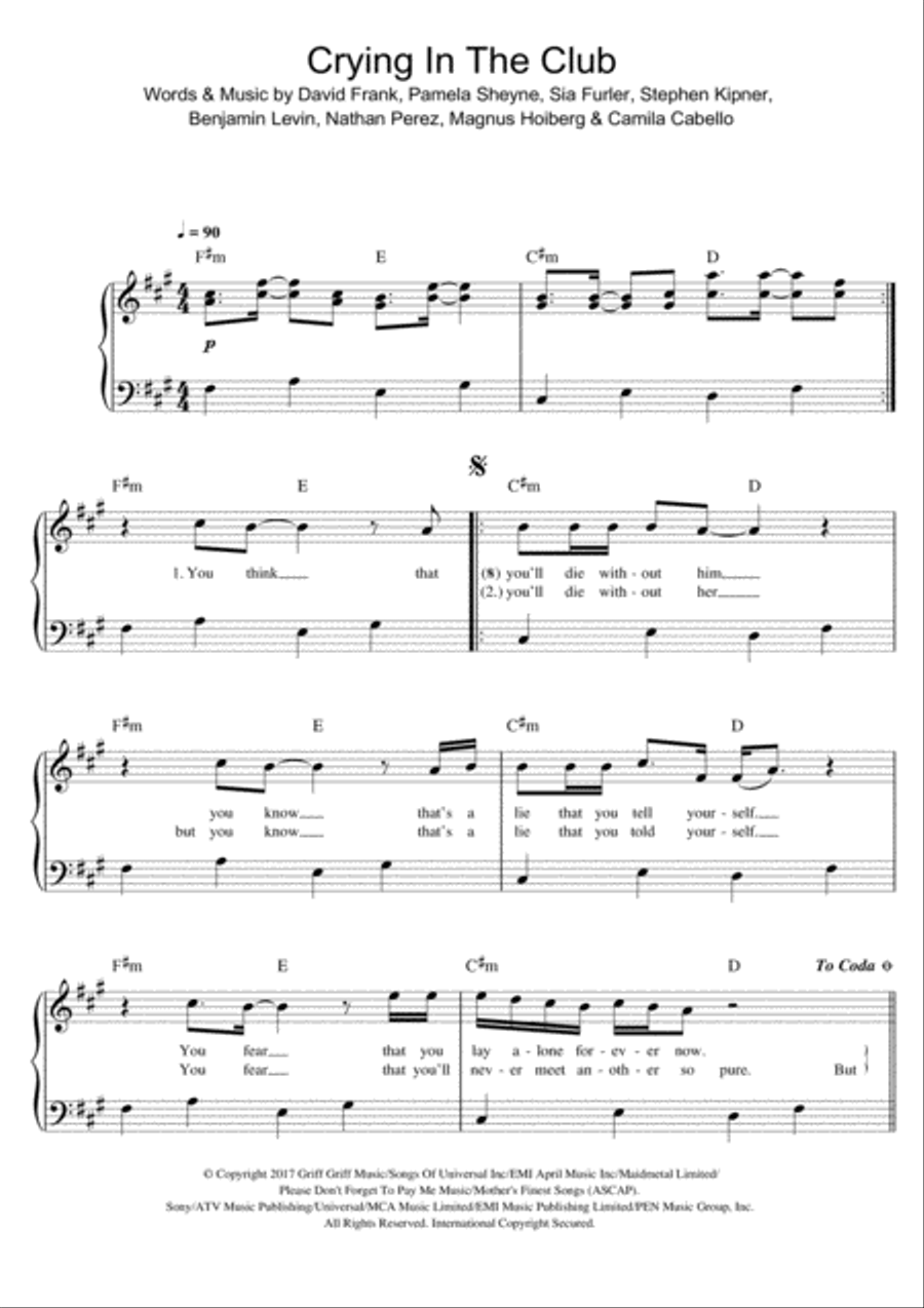 Crying In The Club Crying In The Club Easy Piano scores gallery preview page 1