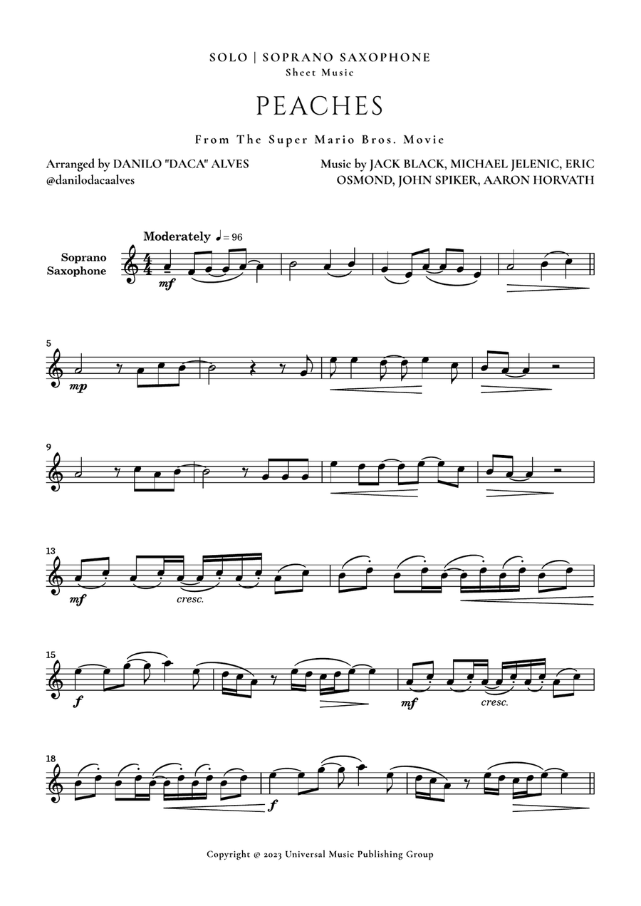 Peaches Soprano Saxophone scores gallery preview page 1