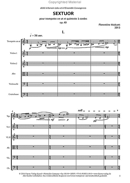 Sextuor pour trompette en ut et quintette a cordes op. 49