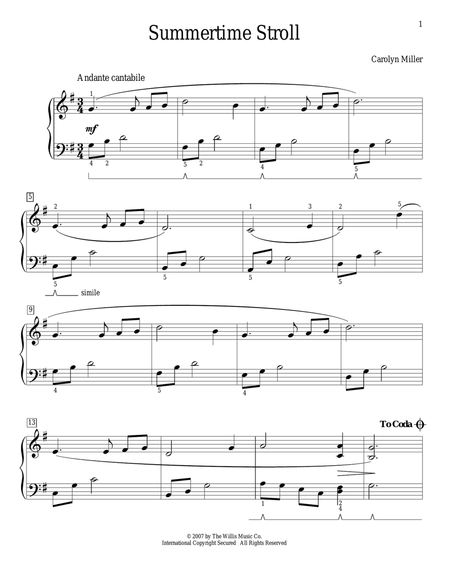 Summertime Stroll Summertime Stroll Piano Method scores gallery preview page 1