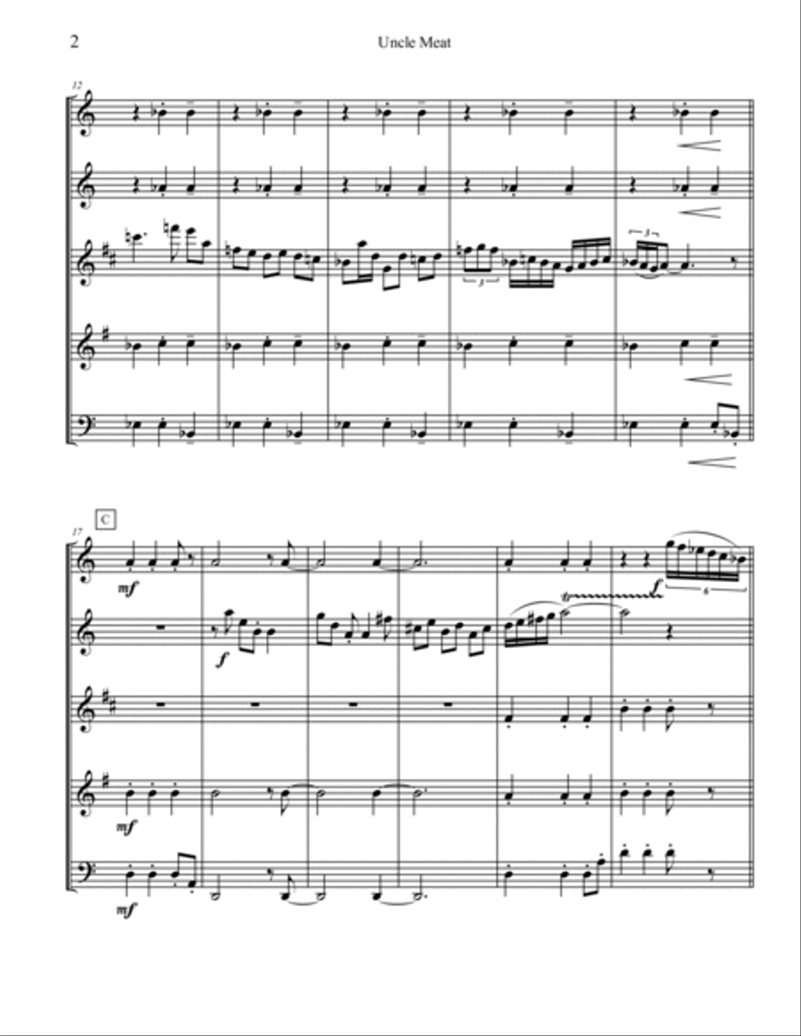 Uncle Meat Uncle Meat Woodwind Quintet scores gallery preview page 2