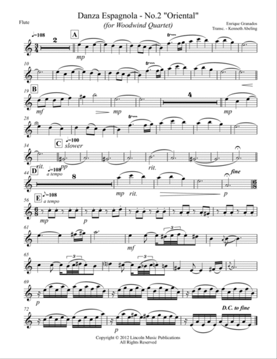 Granados – Danza Española - No.2 “Oriental” (for Woodwind Quartet) Woodwind Quartet scores gallery preview page 6