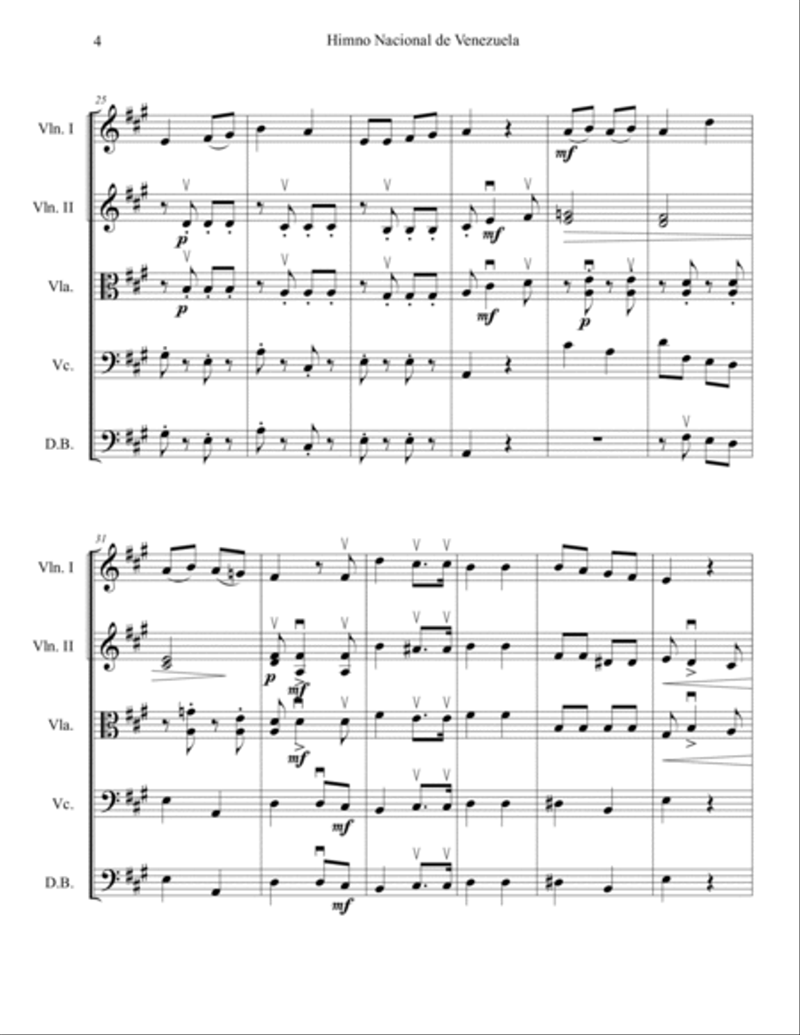 Himno Nacional de Venezuela/Venezuelan National Anthem, for string orchestra. SCORE & PARTS. String Orchestra scores gallery preview page 4