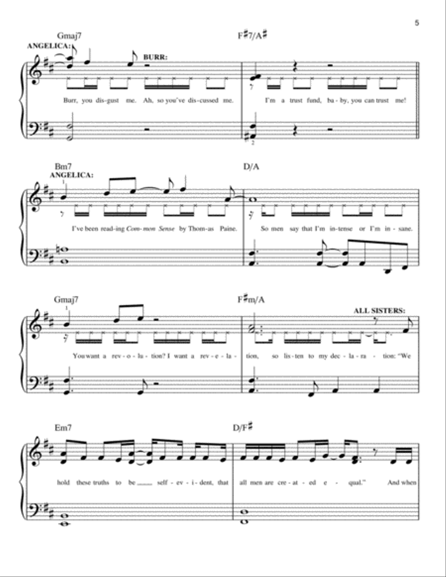 The Schuyler Sisters (from Hamilton) Easy Piano scores gallery preview page 5
