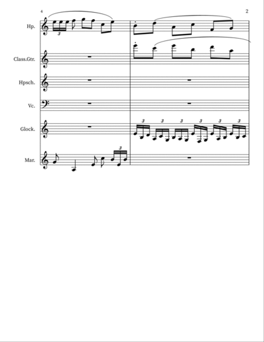 Ambrosia 72 for Harp. Percussion, Guitar, Harpsichord... Small Ensemble scores gallery preview page 2