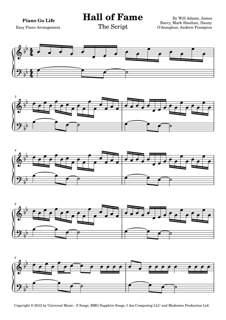 Hall Of Fame Easy Piano scores gallery preview page 1