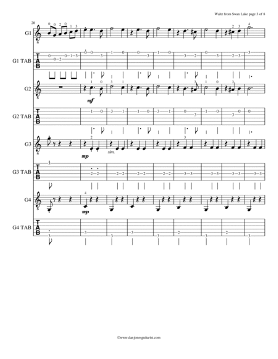 Waltz from Swan Lake for Easy Guitar Ensemble Guitar Ensemble scores gallery preview page 4