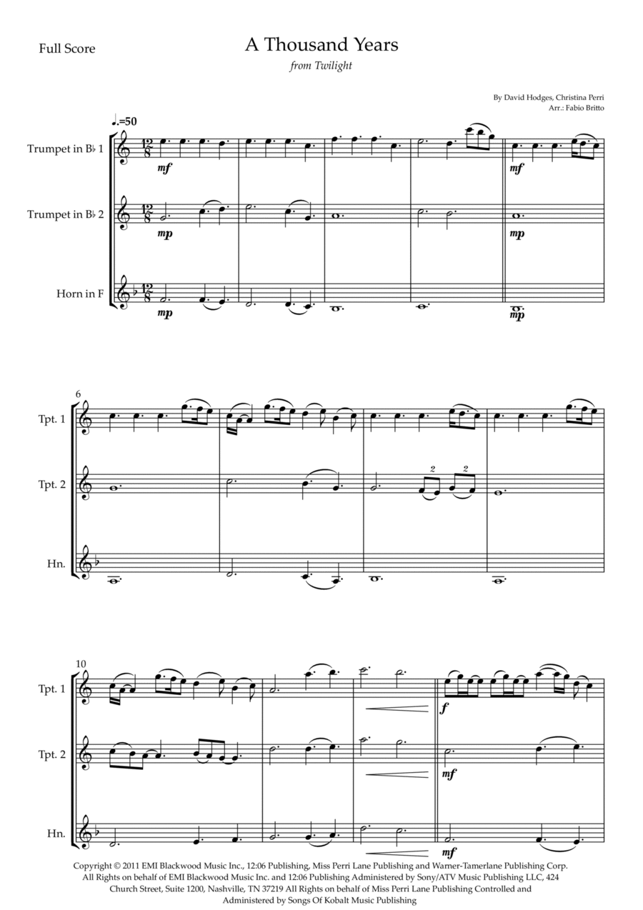 A Thousand Years Brass Ensemble scores gallery preview page 1