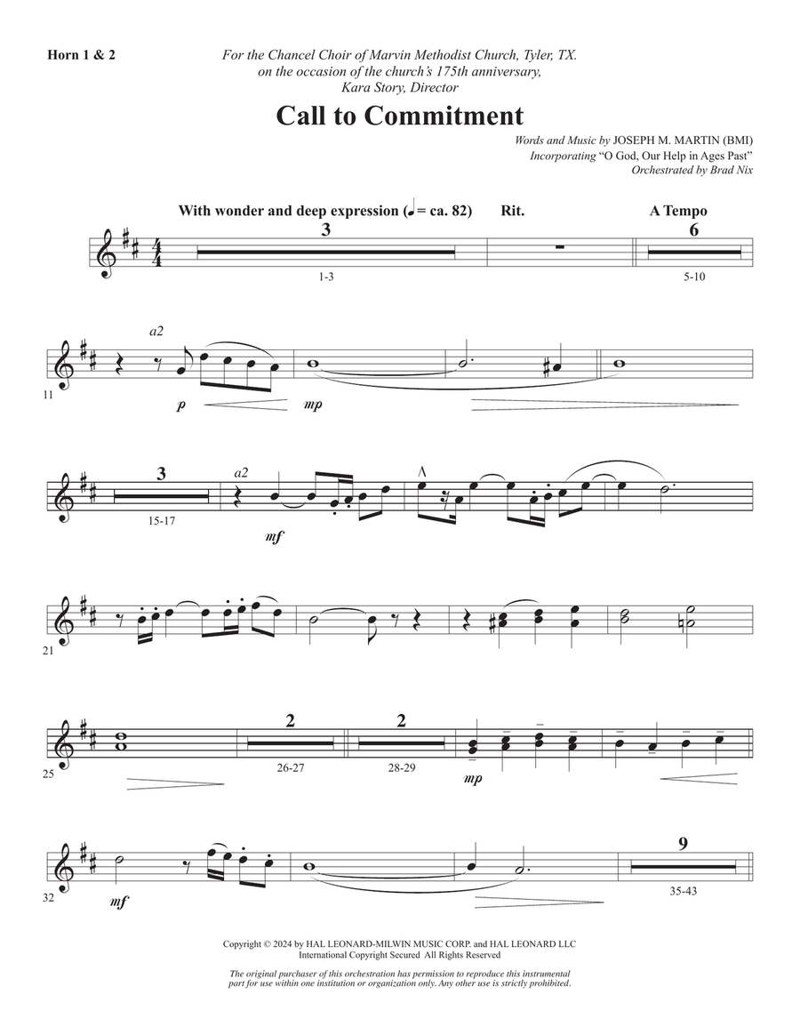 Call To Commitment - Horn 1 & 2 Choir scores gallery preview page 1