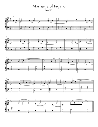 Theme from Marriage of Figaro (Mozart) - Easy Beginner Piano Sheet Music