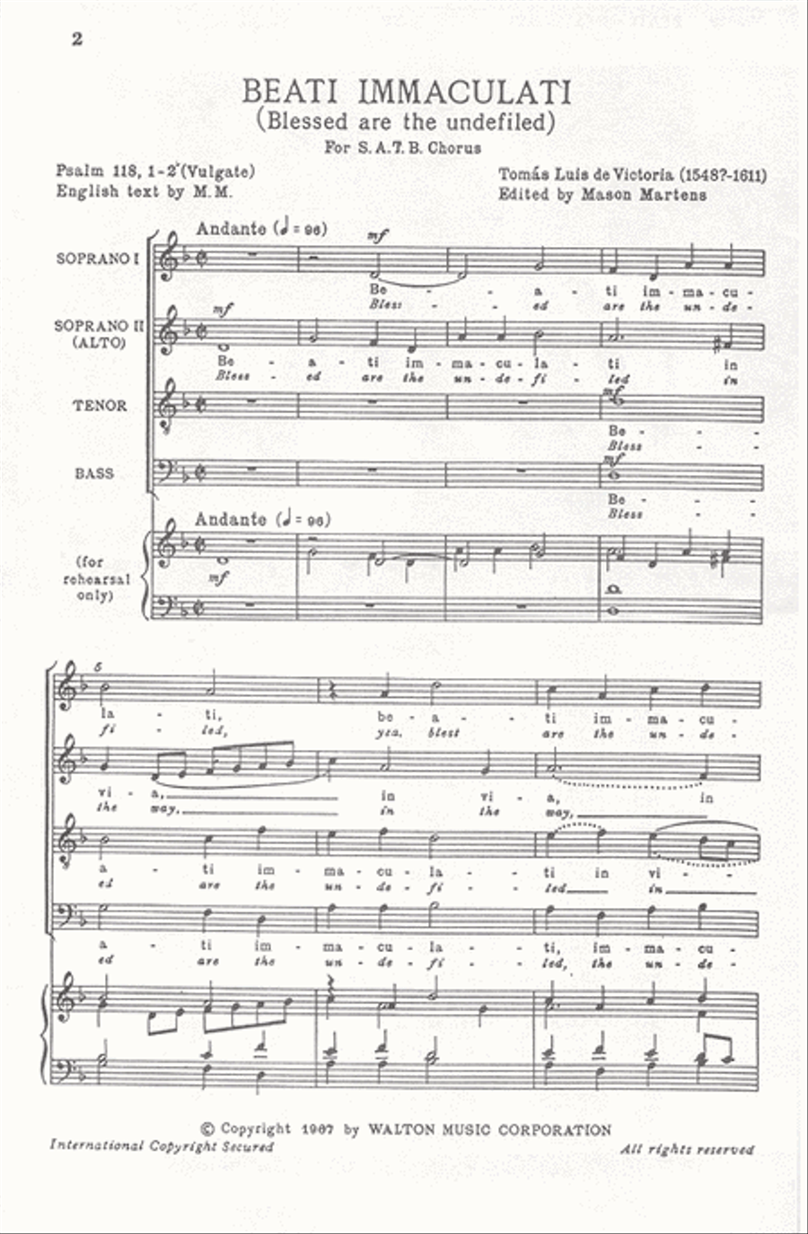 Beati Immaculati (Blessed are the undefiled) 4-Part scores gallery preview page 2