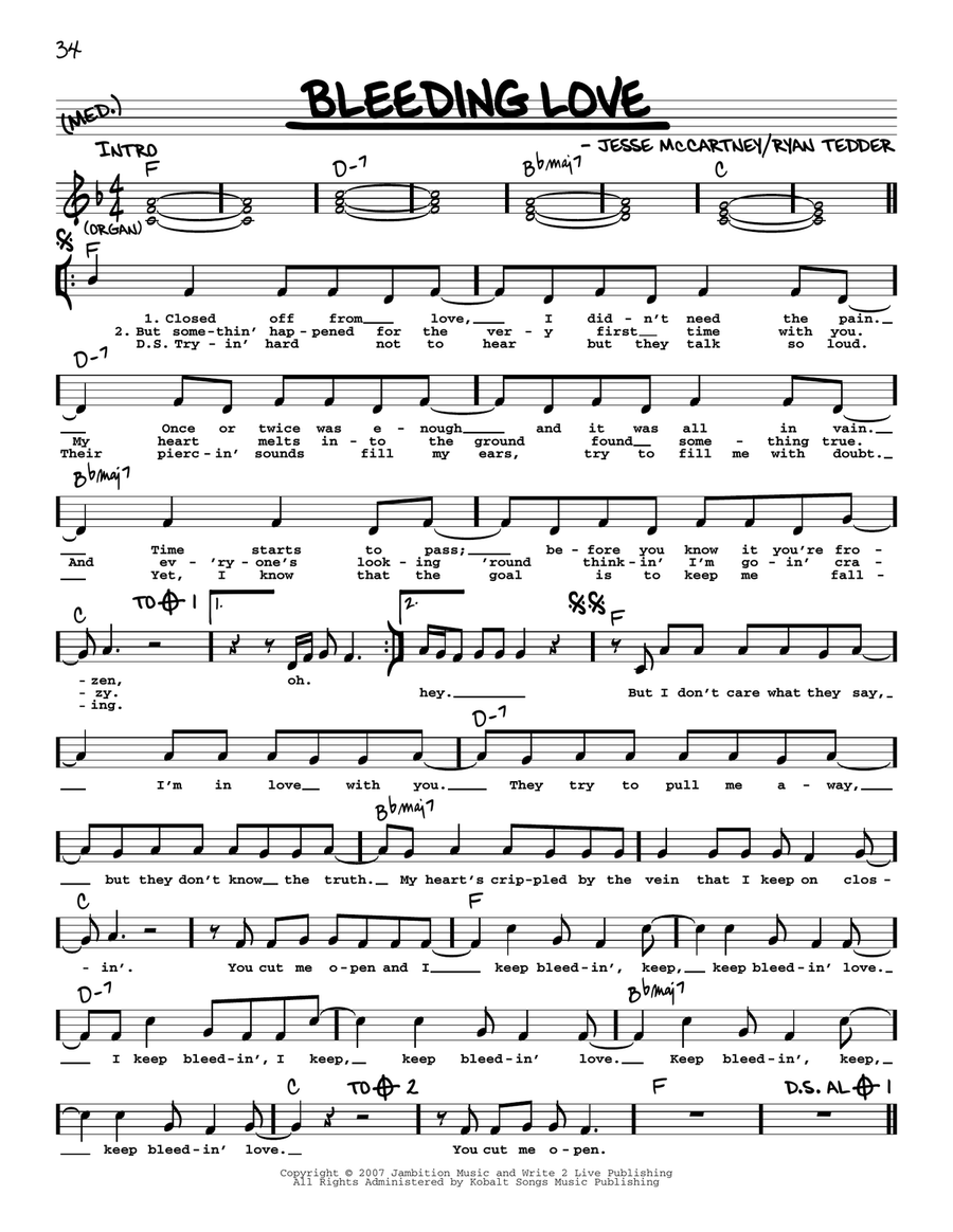 Bleeding Love Voice scores gallery preview page 1