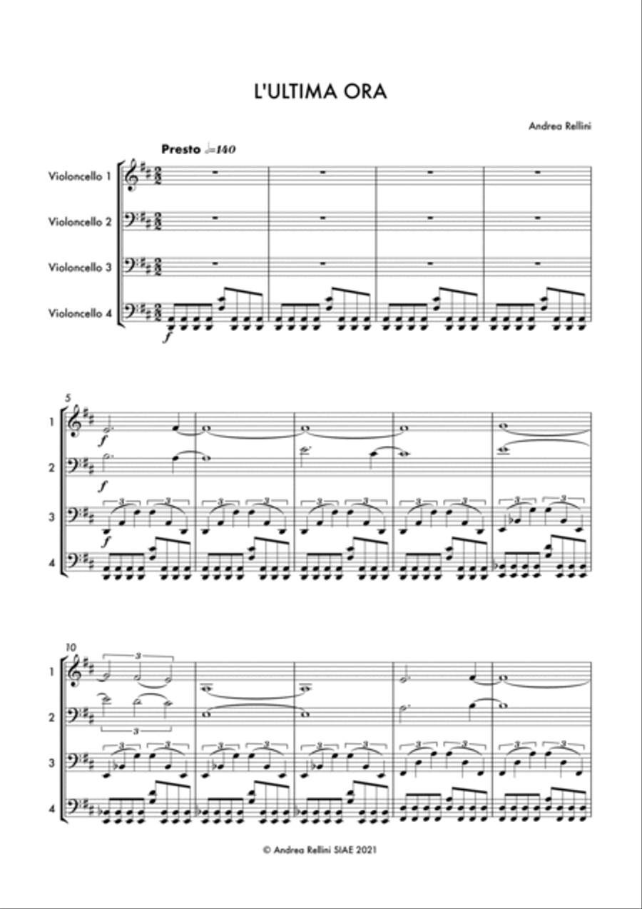 L'ULTIMA ORA (Cello Quartet - 4 cellos) String Quartet scores gallery preview page 2