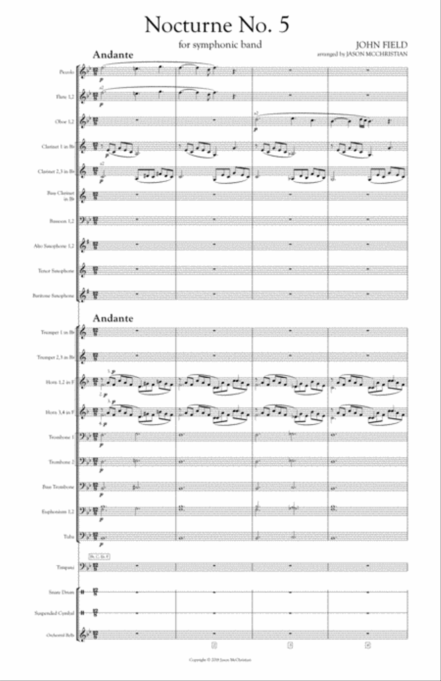 Nocturne, No.5 - John Field arranged for symphonic band by Jason McChristian Concert Band scores gallery preview page 3