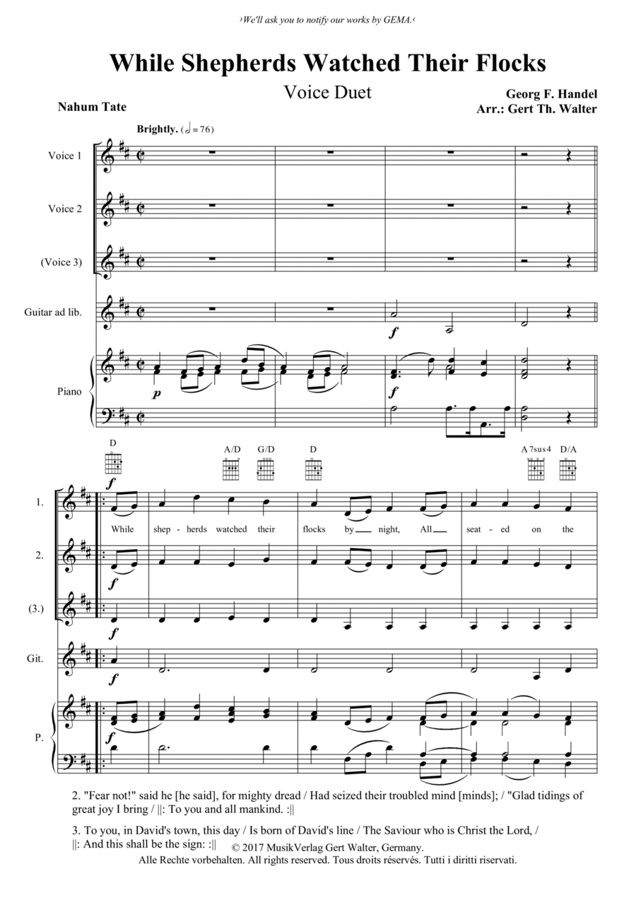 While Shepherds Watched Their Flocks Vocal Duet scores gallery preview page 1