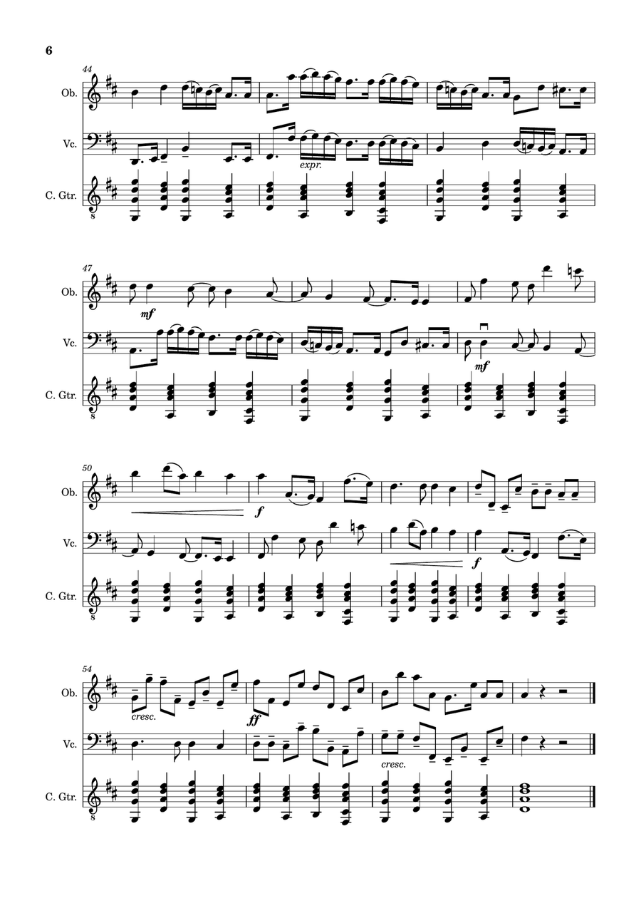 Canon in D Major, P.37; T.337. Arranged for Oboe, Cello and Guitar. Score and Parts Small Ensemble scores gallery preview page 6