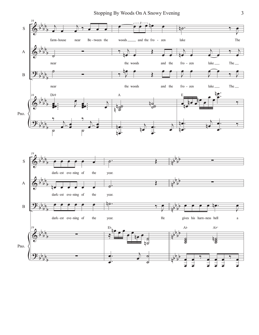 Stopping By Woods On A Snowy Evening (Vocal Trio - (SAB) 3-Part scores gallery preview page 3