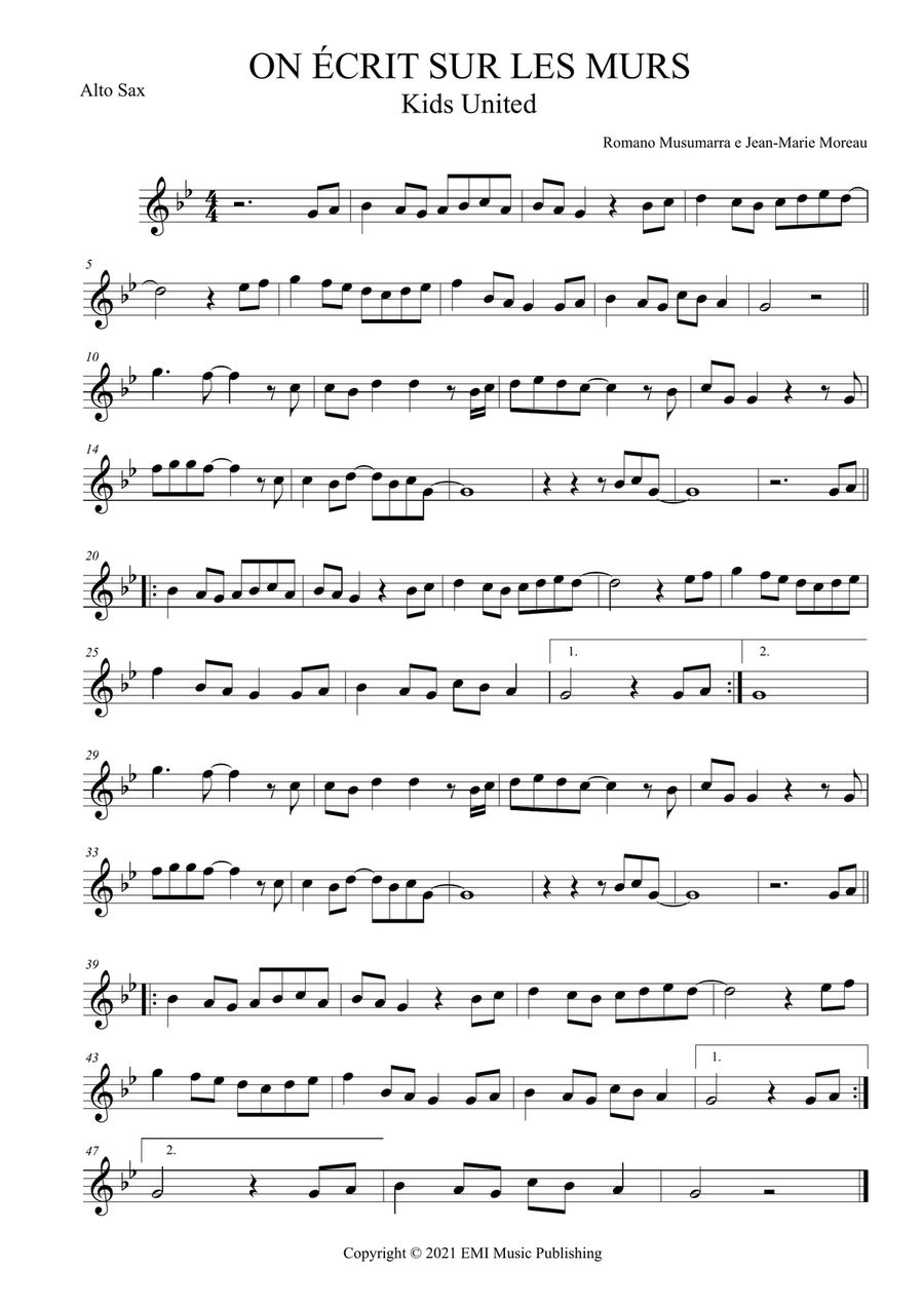 On Ecrit Sur Les Murs Alto Saxophone scores gallery preview page 1