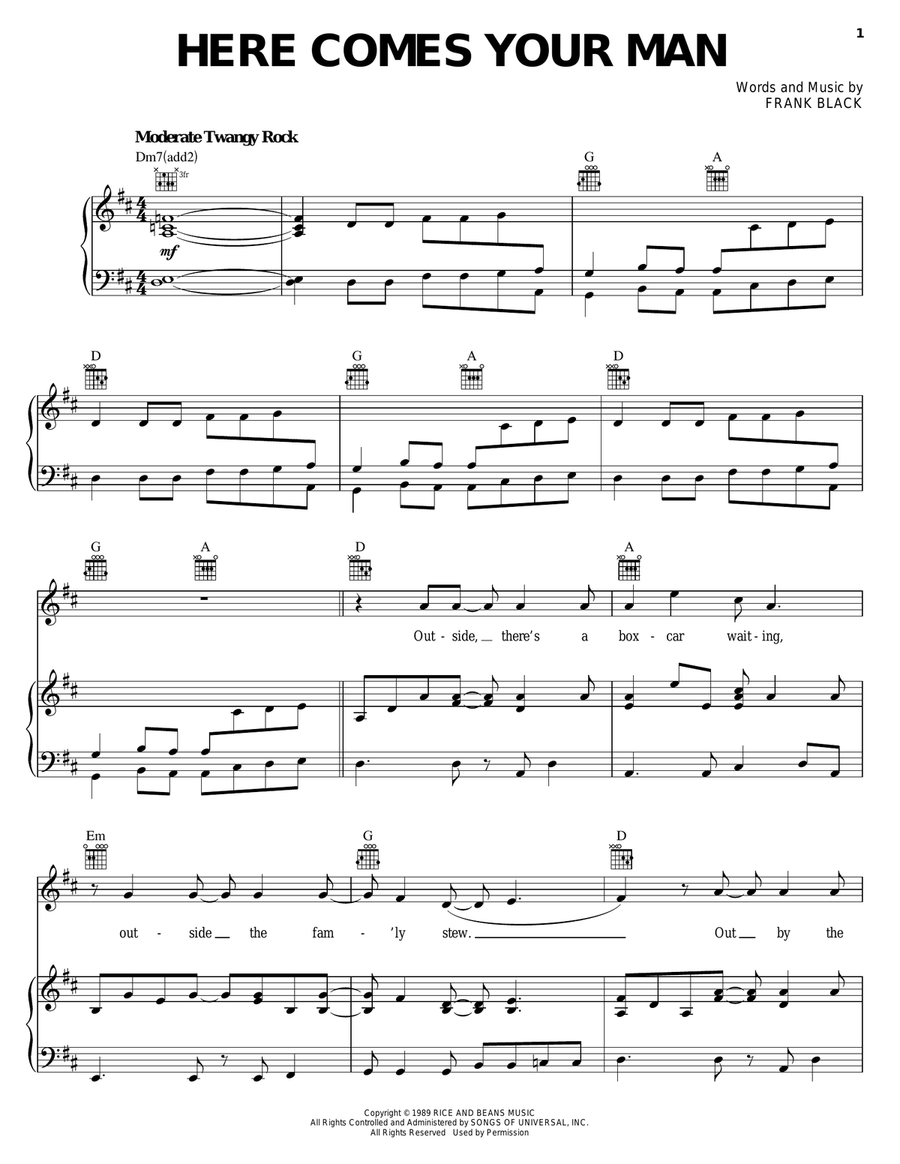 Here Comes Your Man Piano, Vocal, Guitar scores gallery preview page 1