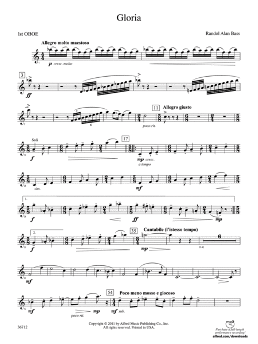 Gloria: Oboe Gloria: Oboe Concert Band scores gallery preview page 1
