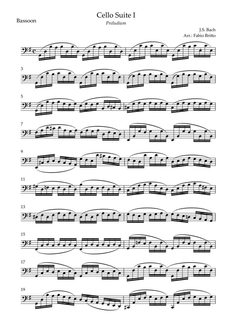 Preludium (from Cello Suite no.1 - J. S. Bach) for Bassoon Solo