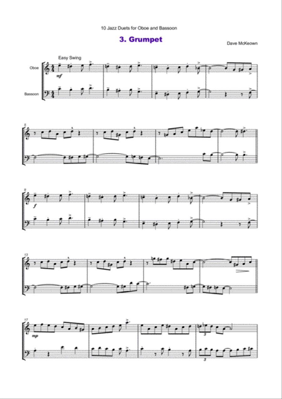 10 Jazz Duets for Oboe and Bassoon