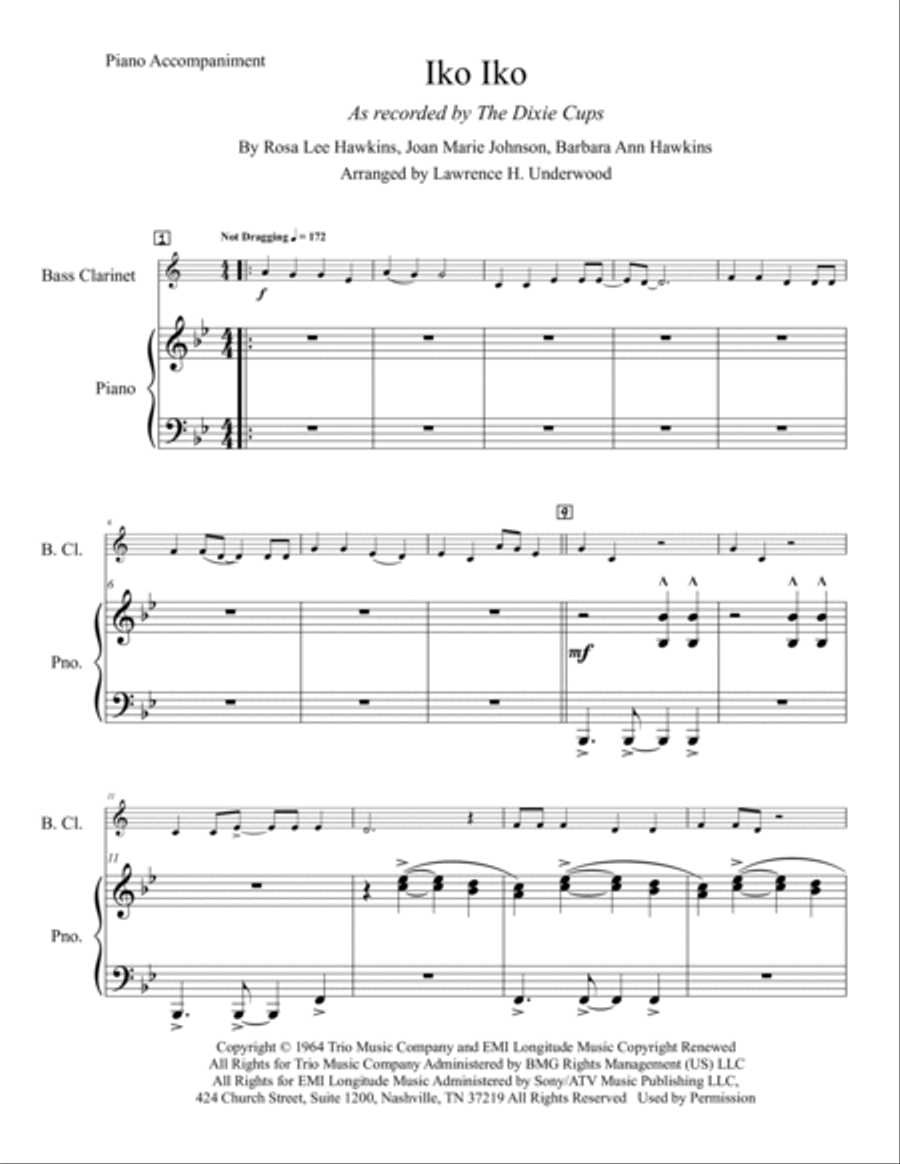 Iko Iko Bass Clarinet scores gallery preview page 2