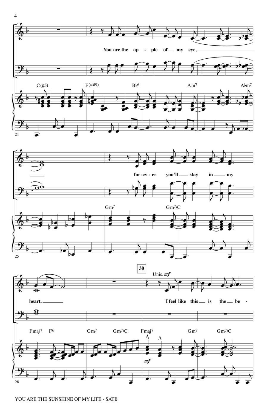 You Are The Sunshine Of My Life (arr. Mac Huff) 4-Part scores gallery preview page 3