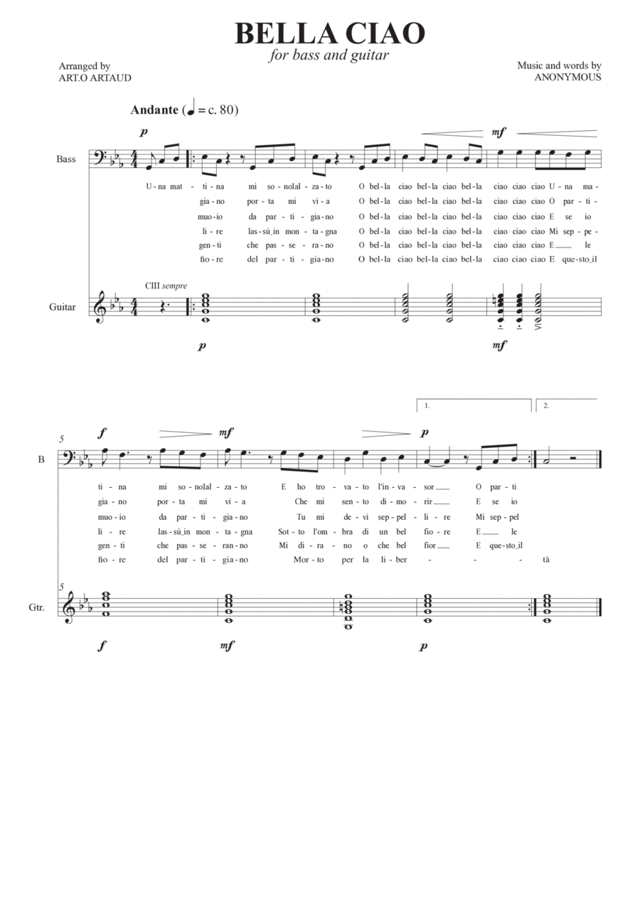 Bella Ciao Bass Voice scores gallery preview page 1