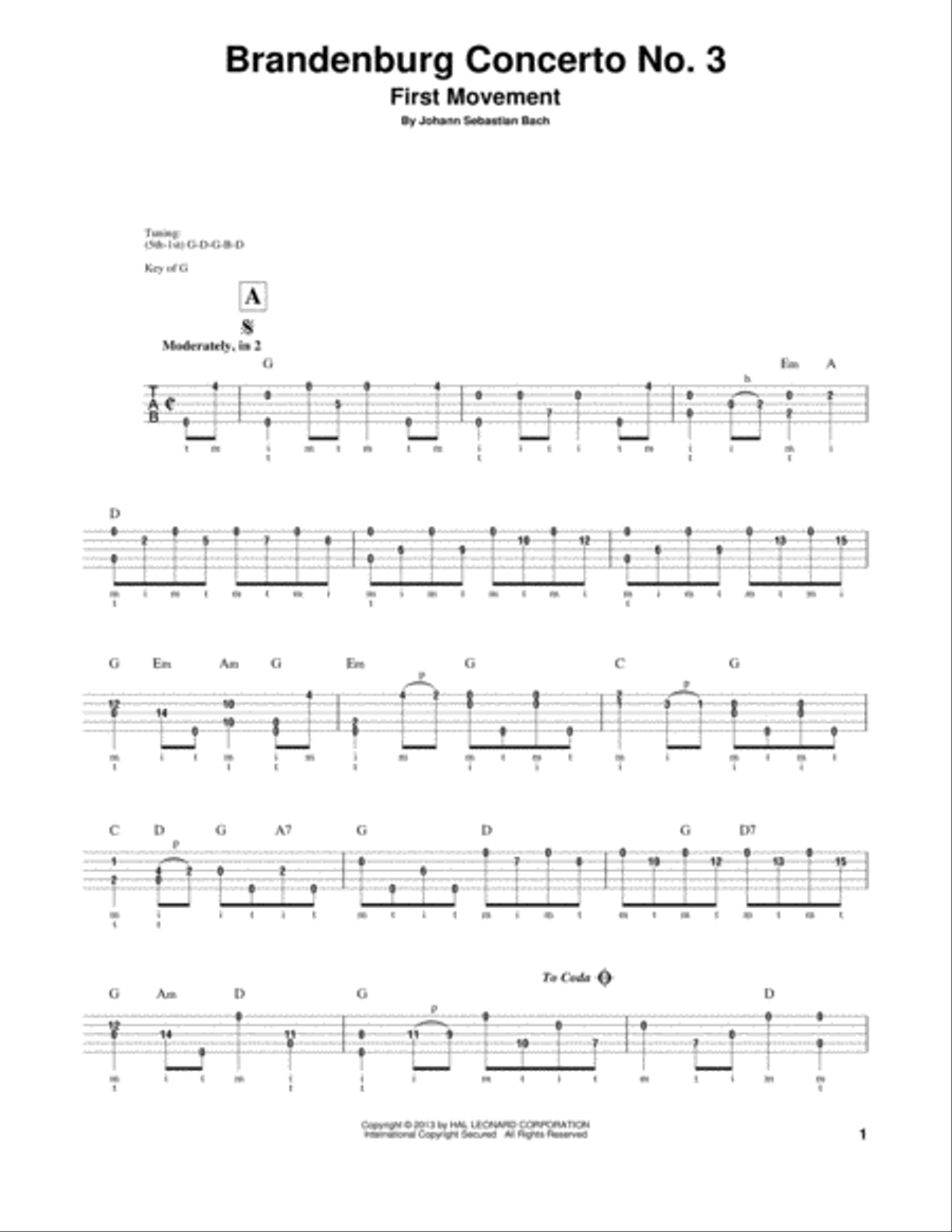 Brandenburg Concerto No. 3 Banjo scores gallery preview page 1