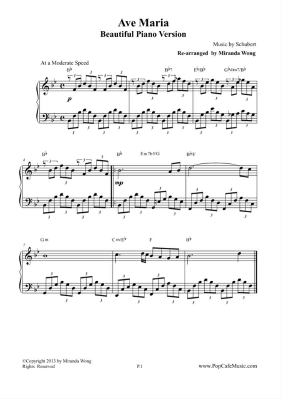 Ave Maria by Schubert - Romantic Piano Version 4-Part scores gallery preview page 1