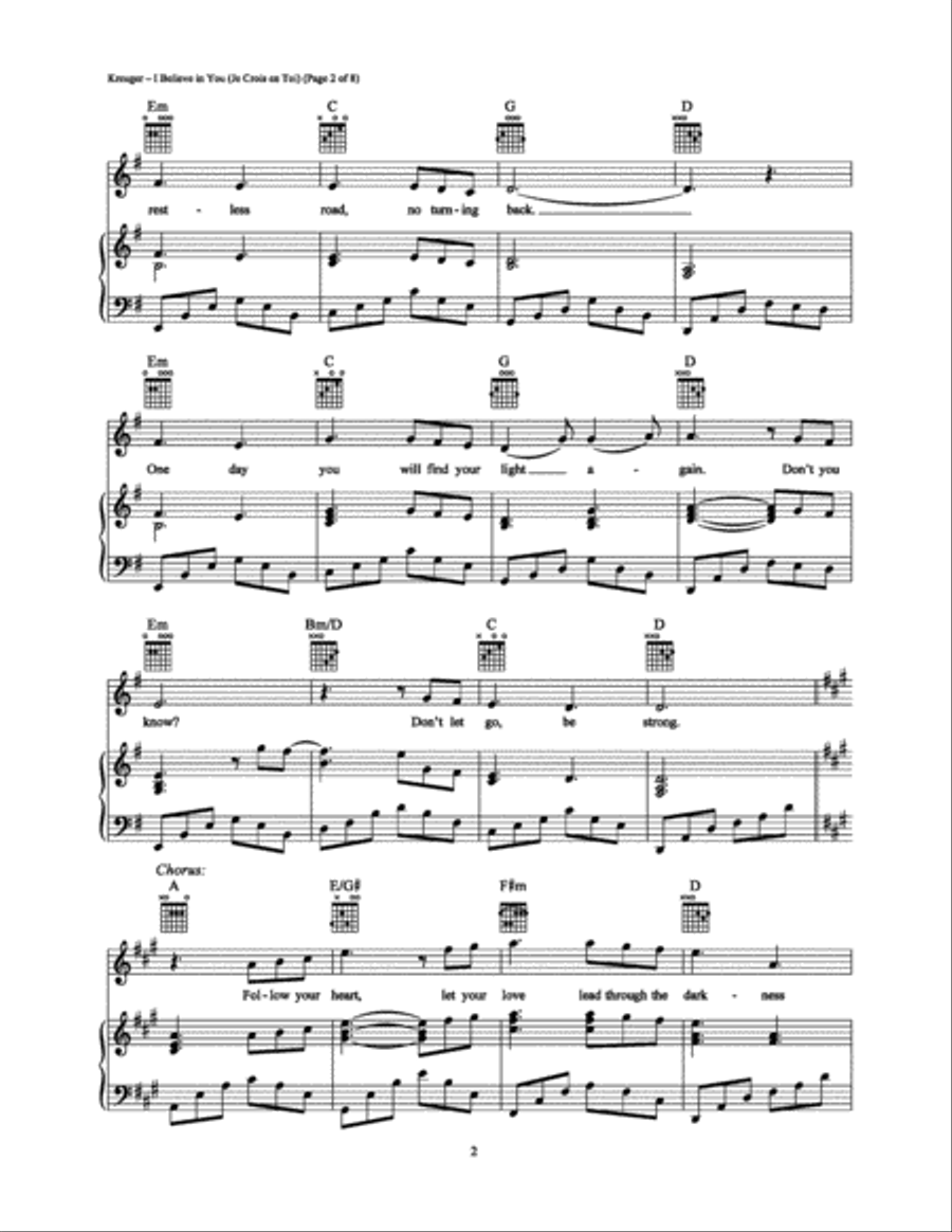 I Believe in You (Je Crois en Toi) Piano, Vocal, Guitar scores gallery preview page 2