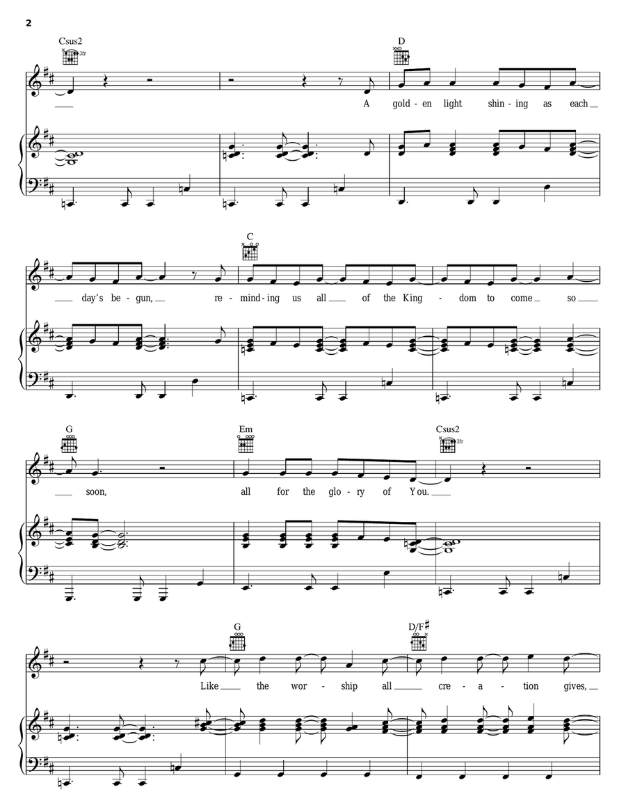 For The Glory Of You Piano, Vocal, Guitar scores gallery preview page 2