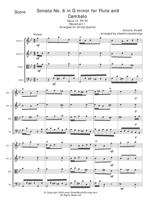 Book cover for Vivaldi, A. - Sonata No. 6, Mvt. 1 for String Quartet