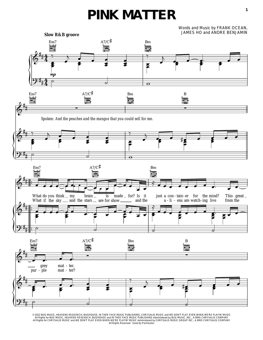 Pink Matter Piano, Vocal, Guitar scores gallery preview page 1