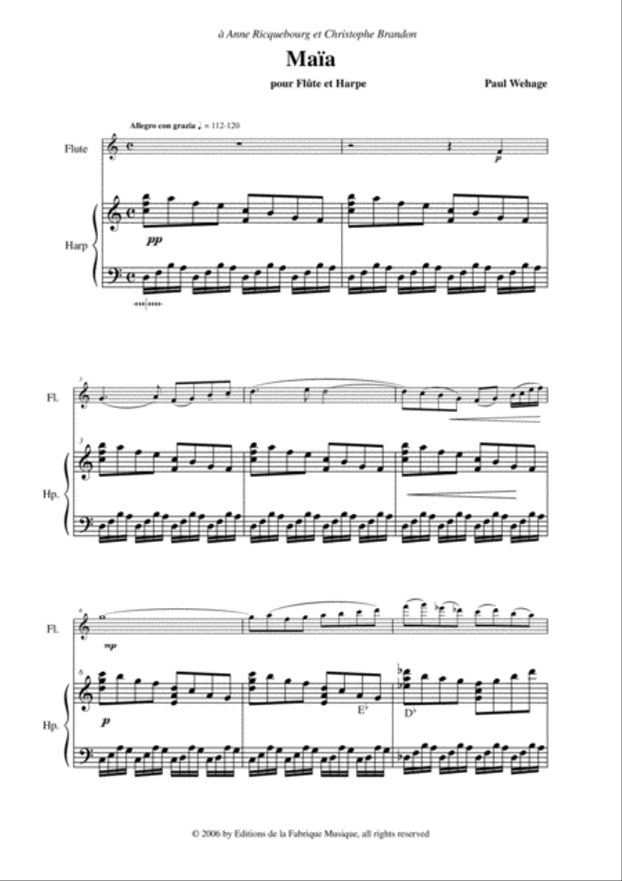 Paul Wehage: Maïa for flute and harp Flute scores gallery preview page 3