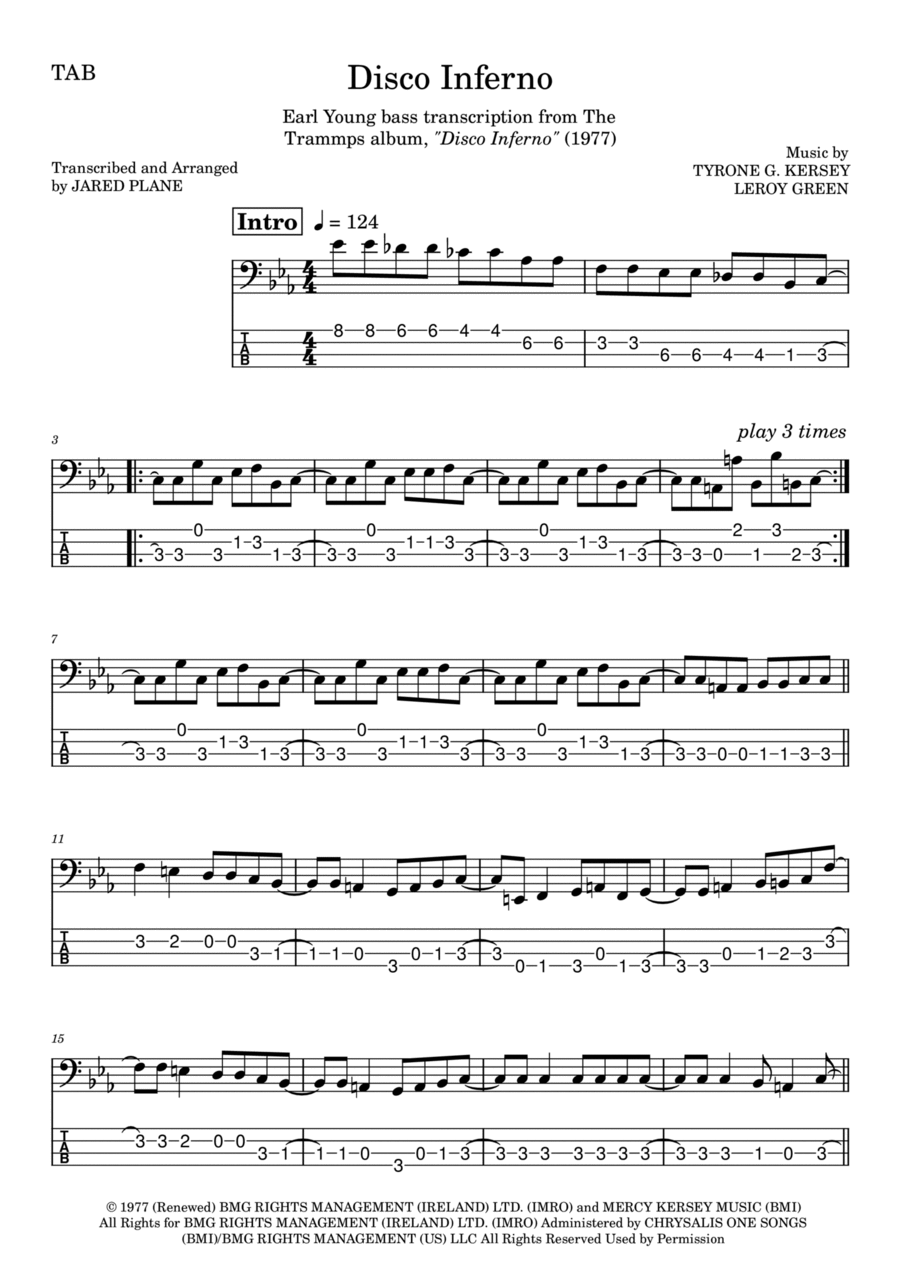 Disco Inferno Guitar Tablature scores gallery preview page 1