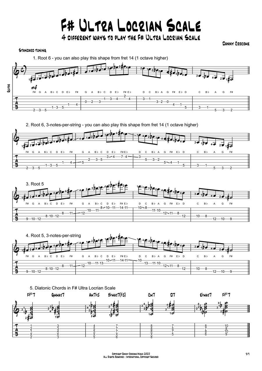 F# Ultra Locrian Scale (4 Ways to Play) Electric Guitar scores gallery preview page 1