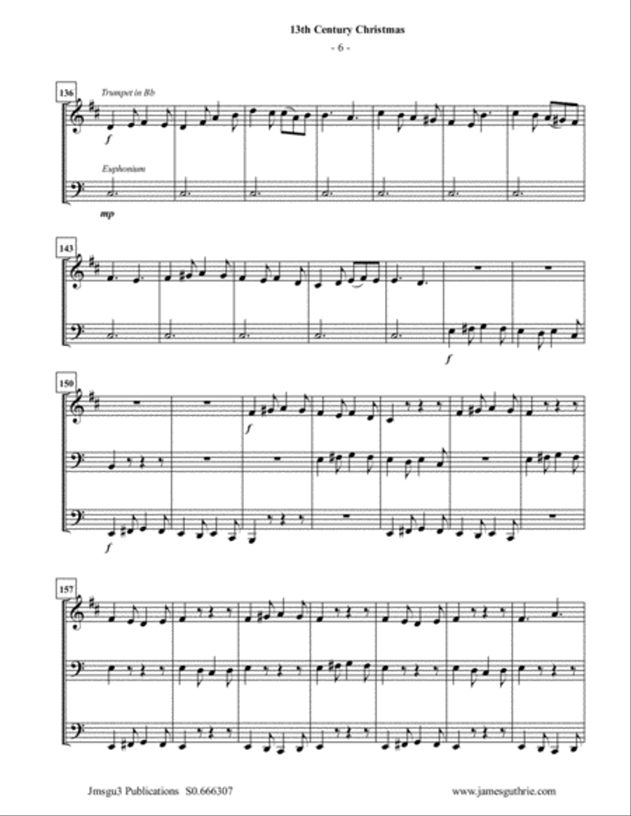 Four Traditional 13th Century Christmas Carols for Trumpet, Euphonium & Tuba Euphonium scores gallery preview page 6
