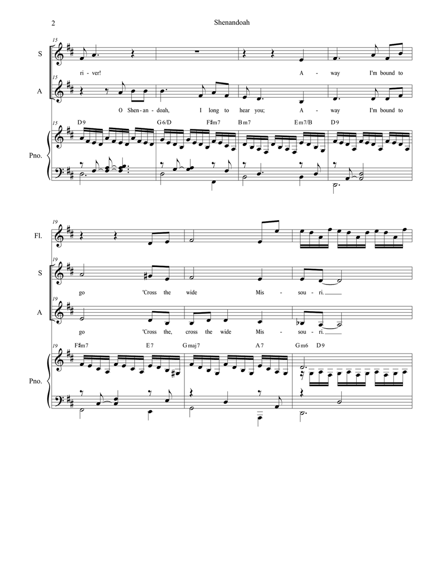 Shenandoah (Duet for Soprano and Alto Solo) Alto Voice scores gallery preview page 2