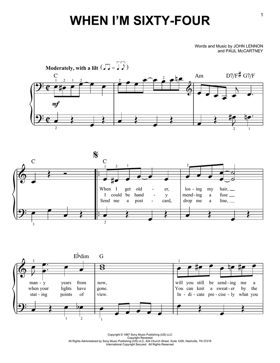 When I'm Sixty-Four Easy Piano scores gallery preview page 1