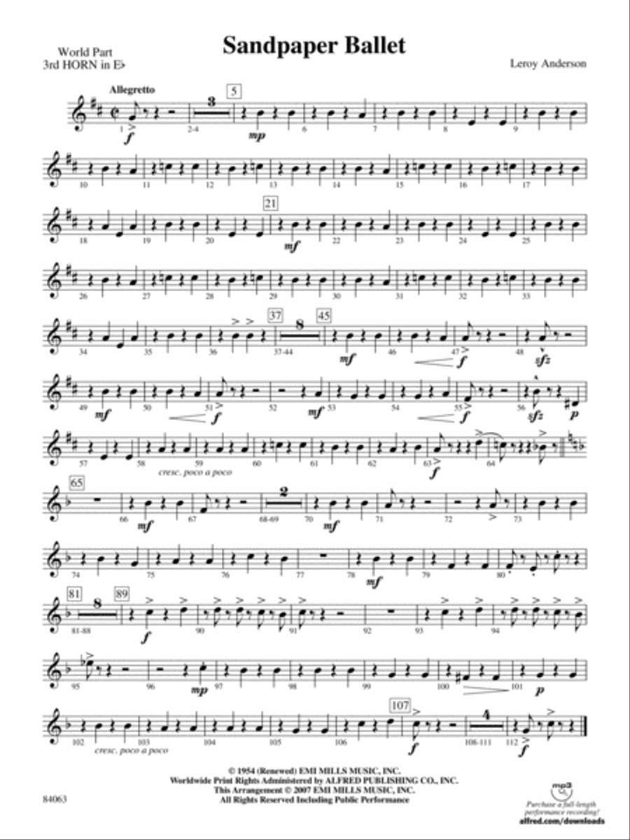 Sandpaper Ballet: (World Part) 3rd Horn in E-flat Concert Band scores gallery preview page 1