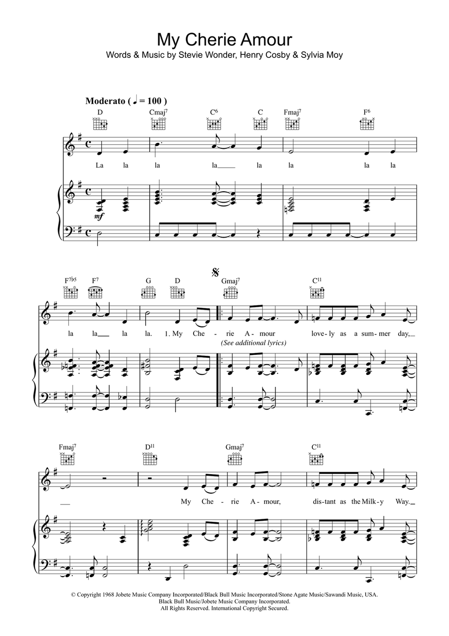 My Cherie Amour My Cherie Amour Piano, Vocal, Guitar scores gallery preview page 1