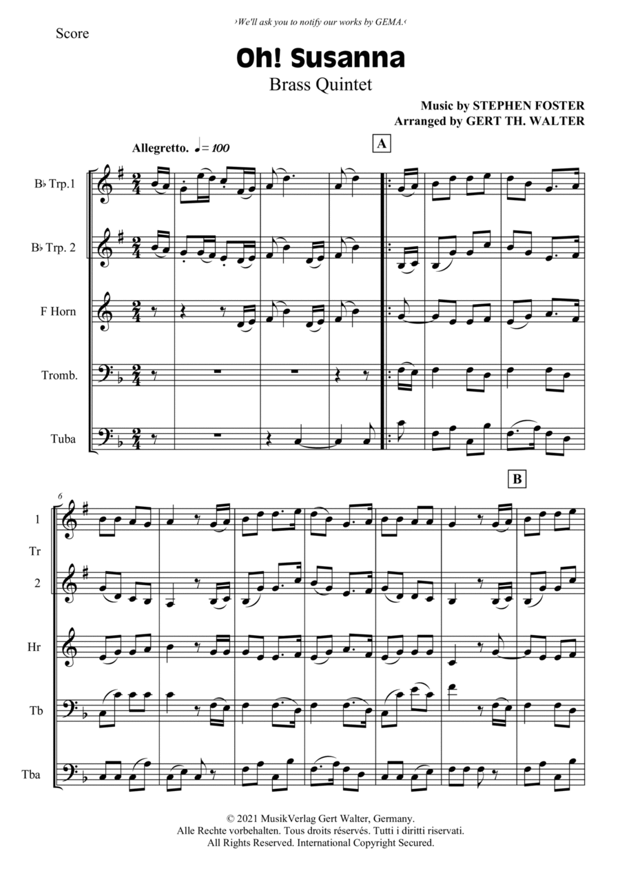 Oh! Susanna School and Community scores gallery preview page 1