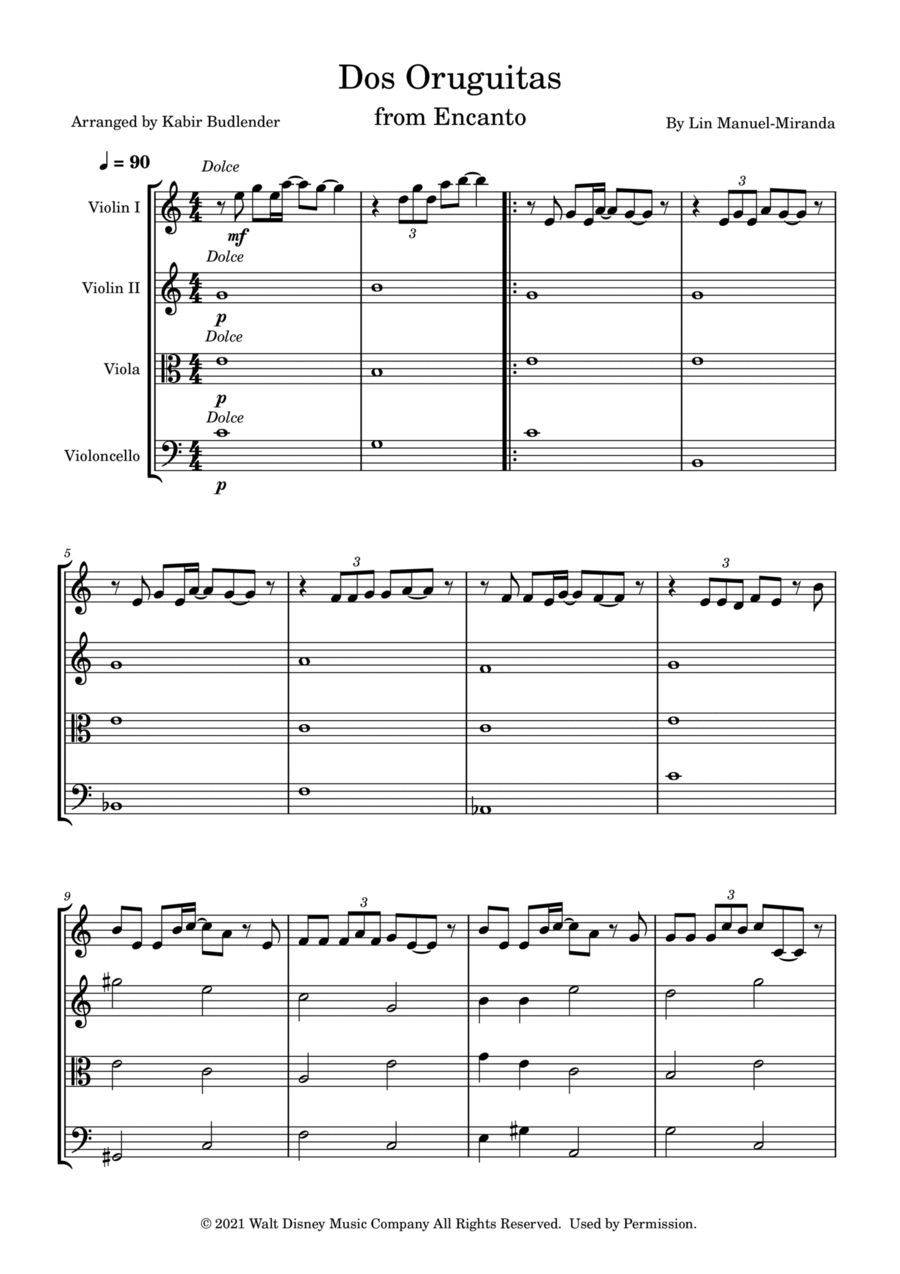 Dos Oruguitas String Quartet scores gallery preview page 1