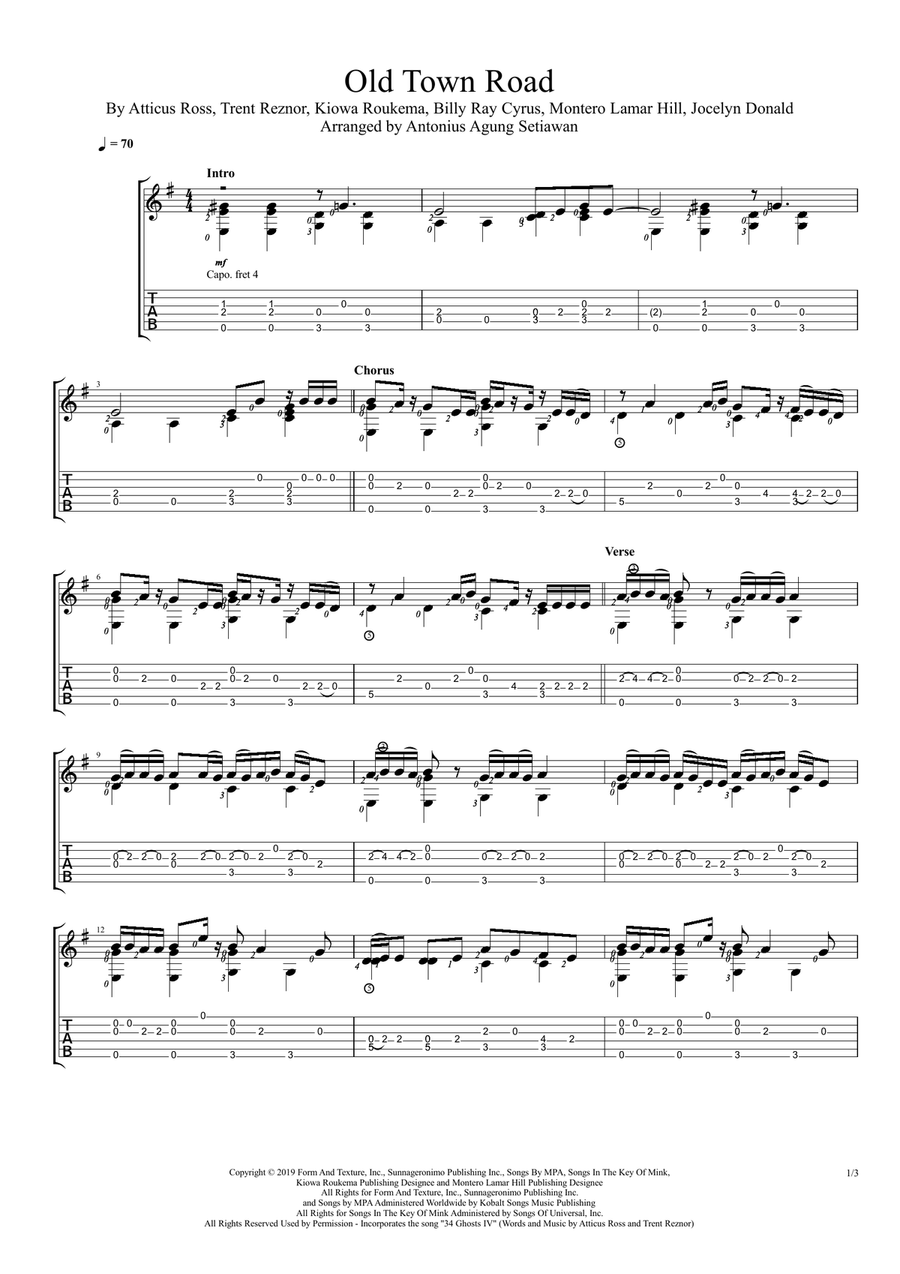 Old Town Road (remix) Acoustic Guitar scores gallery preview page 1