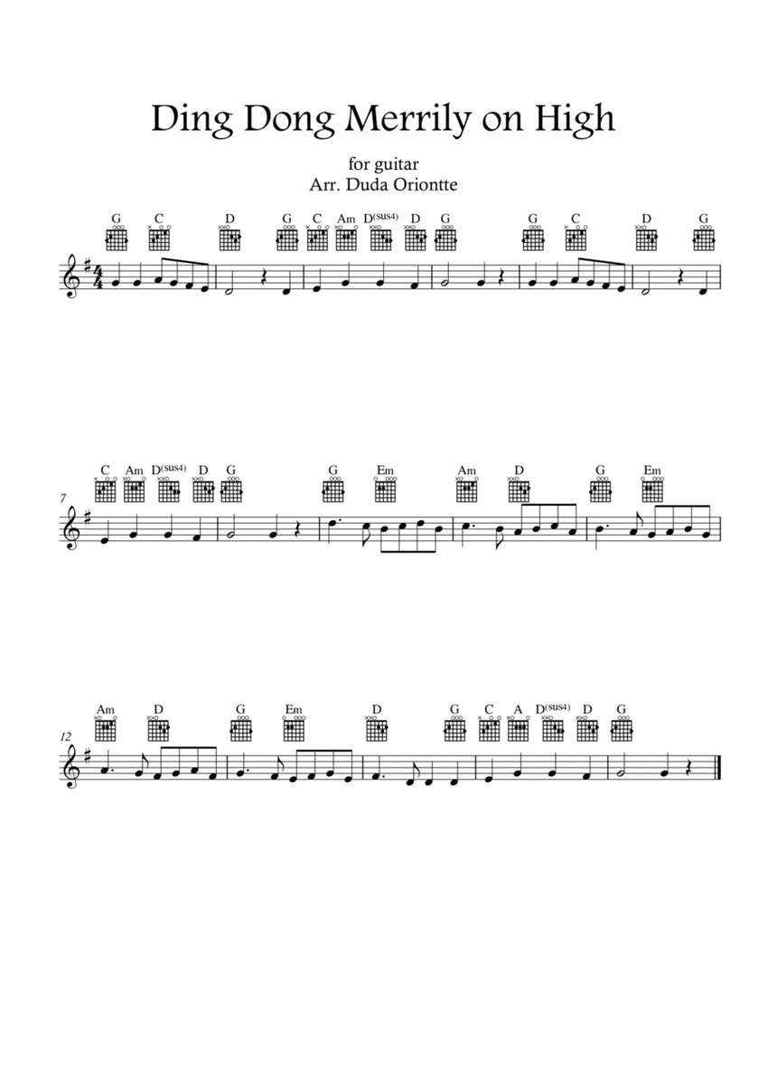 Ding Dong Merrily on High (G major - guitar TABS - no lyrics) image number null