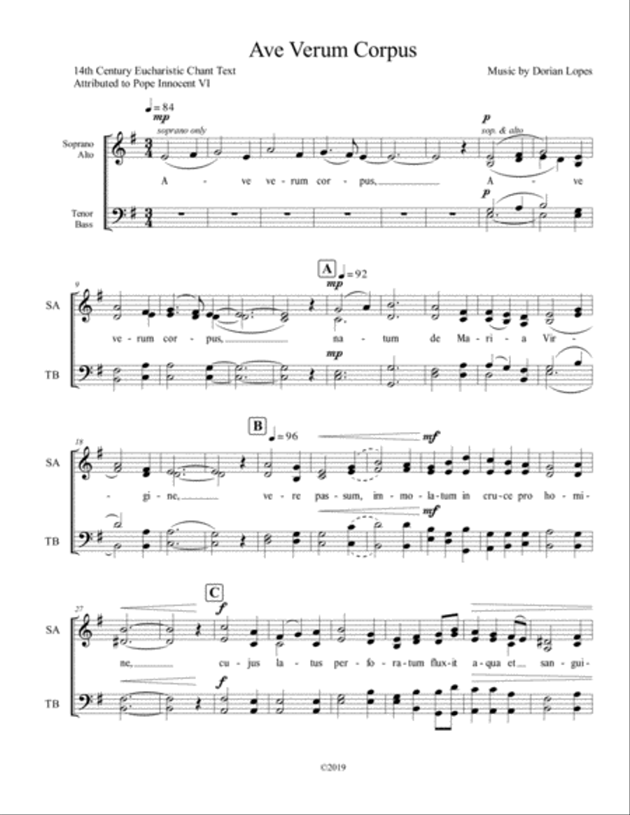 Ave Verum Corpus 4-Part scores gallery preview page 1