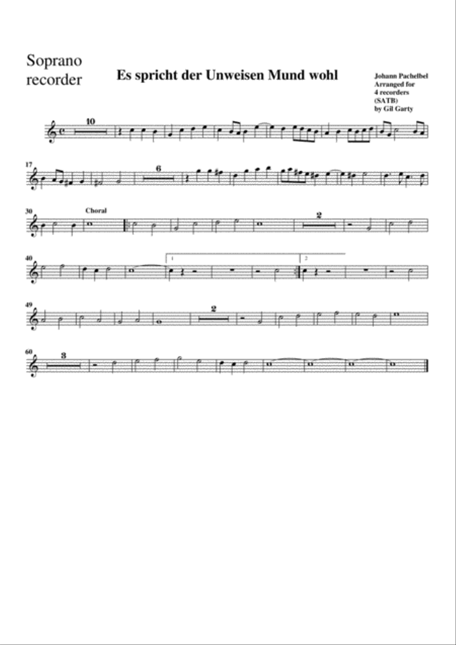 Er spricht der Unweisen Mund wohl (arrangement for 4 recorders) Recorder scores gallery preview page 3