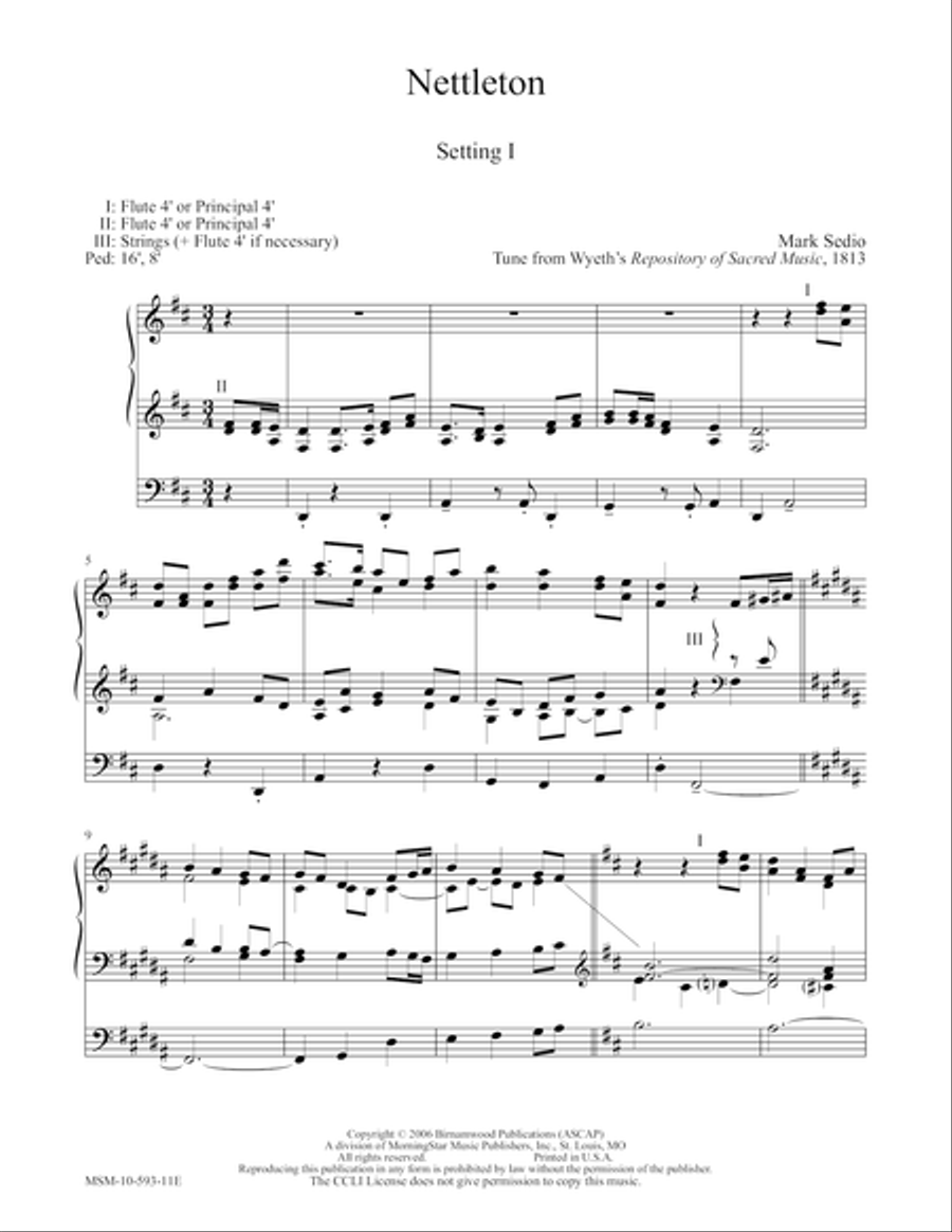 Nettleton, Settings 1 and 2 Organ scores gallery preview page 1